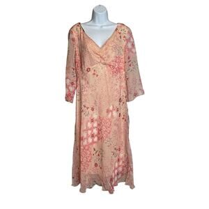 Vintage Jonathan Martin Women's‎ Peach Floral Chiffon Midi Dress Size 14 Flowy